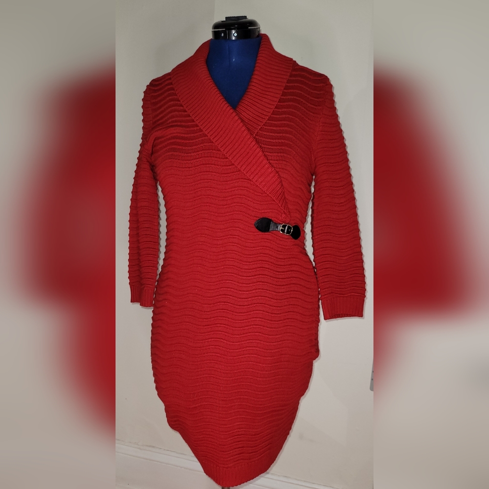 Red Calvin Klein Women's Cable Knit Dress M
